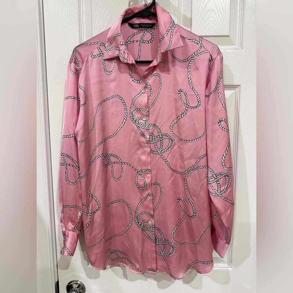 Zara Pink Rope Pattern Satin Shirt - Picture 2 of 11